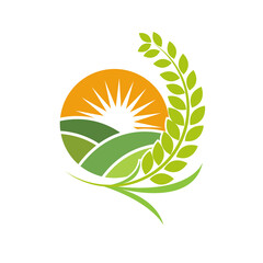 Nature Green Landscape Sunrise Logo Template. sun vector illustration Icon Logo Template