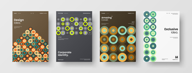 Company identity brochure template collection. Business presentation vector A4 vertical orientation front page mock up set. Corporate report cover abstract geometric illustration design layout bundle.