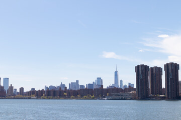 Wide Lower Manhattan Skyline along the East River in New York City