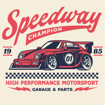 vintage retro shirt design of racing car