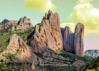 River in Riglos in the Pyrenees mountains