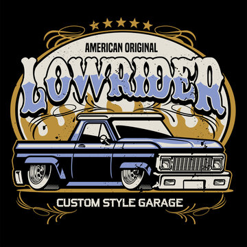 vintage shirt design of lowrider pickup truck