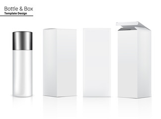 Glossy Bottle Mock up Realistic Cosmetic and 3 Dimensional Box for Skincare and Aging anti-wrinkle or  Food merchandise on White Background Illustration. Health Care and Medical.