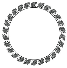 Round frame design concept of peacock with feathers isolated on white background