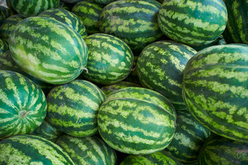 a lot of watermelons are lying in a heap