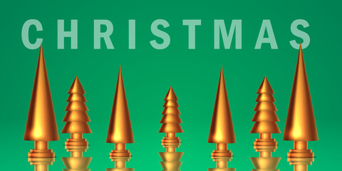 golden decoration and accessories of pine christmas tree for greeting card and poster banner template
