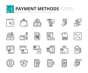 Simple set of outline icons about payment methods. Shopping
