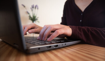 Mujer escribiendo en su ordenador 