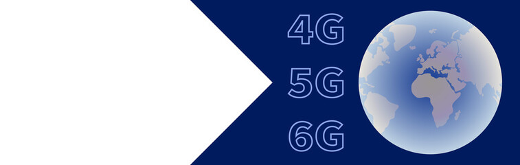 Abstract world globe. Mobile communications 4G 5G 6G. Global network connection. World globe on dark blue background. Logistic network. Technology banner. Design with copy space. Vector illustration