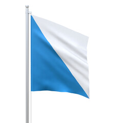 Zurich (cantons of Switzerland) flag waving on white background, close up, isolated. 3D render