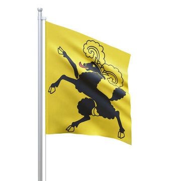 Schaffhausen (cantons of Switzerland) flag waving on white background, close up, isolated. 3D render