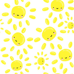 cute summer white pattern sun with face 