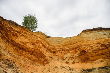 Sand pit. Mining of sand and clay. Natural texture.