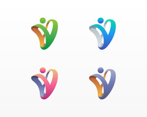  Abstract colorful letter v people logo variations.