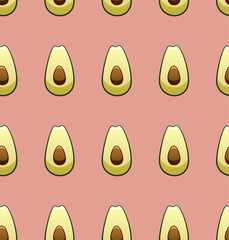 Avocado seamless pattern on pink background. Print for textile, decor, site.