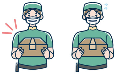 宅配便 　マスクを付けている男性　イラスト