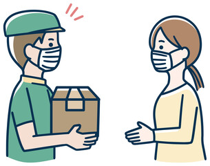 宅配便 　マスクを付けている男性　イラスト
