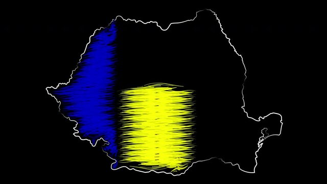 Oradea Romania coloring the map and flag. Motion design.