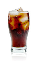 cola water and ice cubes in glass transparent isolated on white background ,include clipping path