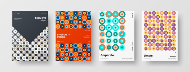 Fototapeta premium Company identity brochure template collection. Business presentation vector A4 vertical orientation front page mock up set. Corporate report cover abstract geometric illustration design layout bundle.