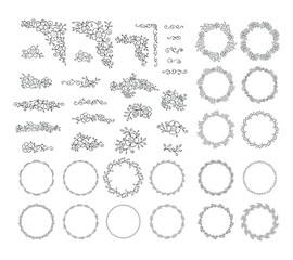 hand drawn set of vector flowers, bouquets, borders, corners, wreaths