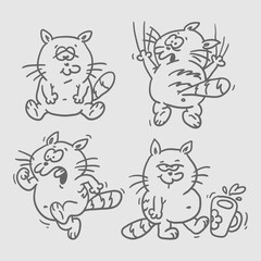 Fototapeta na wymiar Funny cat doodle character. Character set