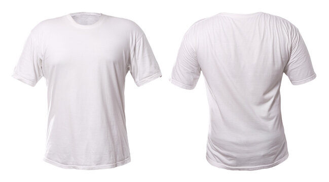 Men's white blank T-shirt template, front and back, design mockup for  print, isolated on white background Stock Photo | Adobe Stock