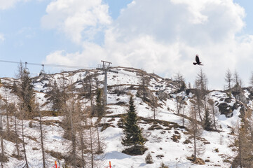 Dolomites Alps mountains in spring with cable car in Italy, Madonna di Campiglio TN