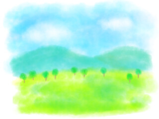 Obraz na płótnie Canvas 空と山のパステルカラーイラスト