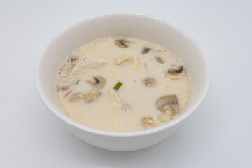 Tom Kha Kai Coconut Thai Soup with a White Background