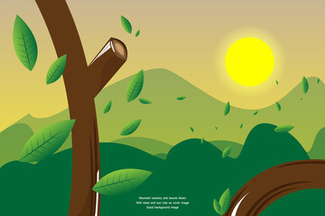 Mountain scenery and leaves blown With trees and sun Use as cover image Good background image
