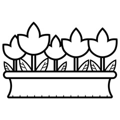 House flowers in flower pots on window flat line icon