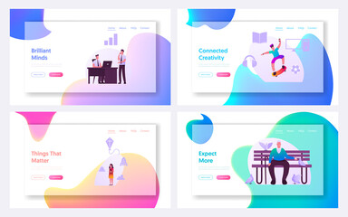 Market Segmentation Landing Page Template Set. People and Businessmen Characters. Target Audience, Customer Care, Buyers Relations Management. Selective Focus Infographics. Cartoon Vector Illustration