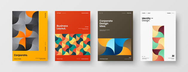 Obraz premium Company identity brochure template collection. Business presentation vector A4 vertical orientation front page mock up set. Corporate report cover abstract geometric illustration design layout bundle.