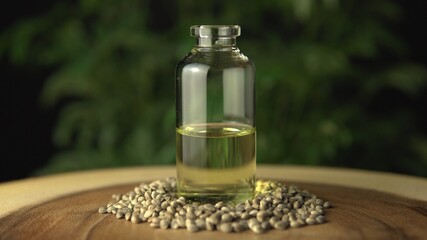 Glass jars with cbd oil and seeds. Hydroponic and aquaponic of biological and ecological cannabis...