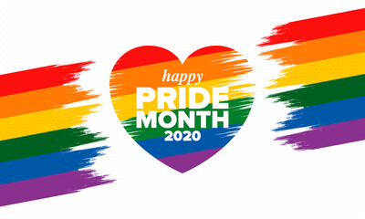 LGBT Pride Month in June. Lesbian Gay Bisexual Transgender. Celebrated annual. LGBT flag. Rainbow love concept. Human rights and tolerance. Poster, card, banner and background. Vector ilustration