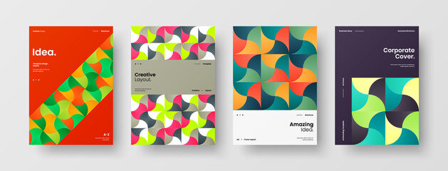 Obraz premium Company identity brochure template collection. Business presentation vector A4 vertical orientation front page mock up set. Corporate report cover abstract geometric illustration design layout bundle.