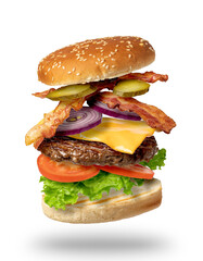 Flying burger on a white background
