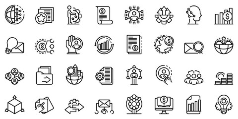 Restructuring icons set. Outline set of restructuring vector icons for web design isolated on white background