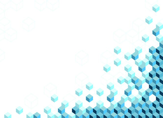 Info technology web banner template. Hi tech blue futuristic background. Abstract modern science texture. Honey comb hexagon cubes. vector illustration. Info technology cells.
