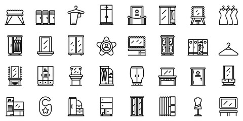 Dressing room icons set. Outline set of dressing room vector icons for web design isolated on white background