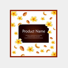 Skincare vector EPS template with almond & plumeria flower. Beauty Product background template vector illustration.