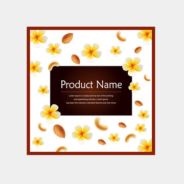 Skincare vector EPS template with almond & plumeria flower. Beauty Product background template vector illustration.