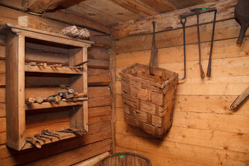 Obraz na płótnie Canvas wooden interior of an old village workshop