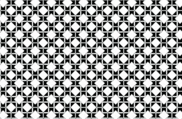 Diagonal black squares made from angular shapes and outlines in a repeating diamond pattern on a white background, vector illustration