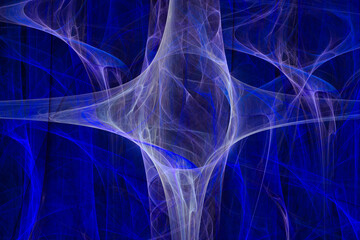 Blue abstract fractal background, beautiful shapes from lines and rays.
