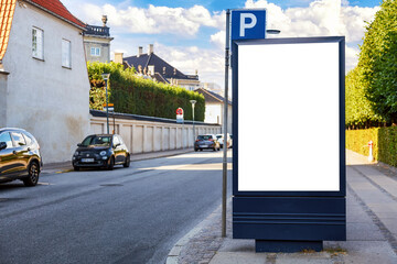 Modern empty blank advertising billboard banner in a city outdoors at a bus station. Mockup for...