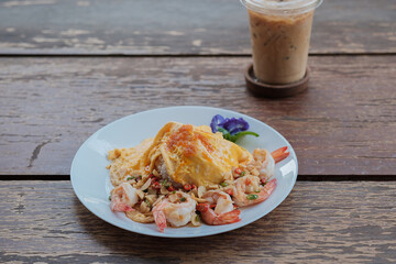 Spicy shrimp and Thai omelet.