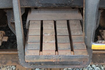 Old powerful springs of a steam locomotive. USA.