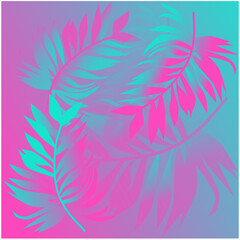 Fototapeta na wymiar Neon palm leaves, fluorescent colors vector illustration.